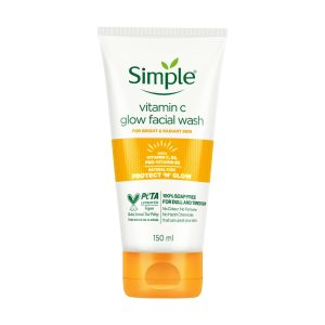 Simple Vitamin C Glow Facial Wash | 100% Soap Free | Gentle Brightening Cleanser with Yuzu Lemon | Face wash for All Skin Types | Perfect for Sensitive Skin, 150ml