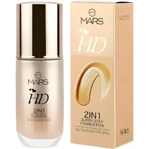 MARS HD 2IN1 Super Stay Foundation Light Weight Waterproof F07 60ml | HD High Defination Foundation (Shade 102)