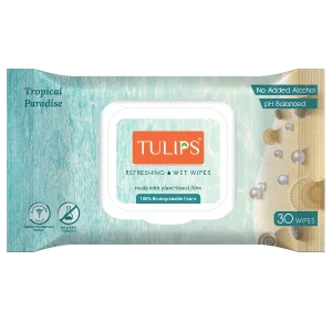 Tulips Refreshing Wet Wipes, Tropical Paradise (30 Wipes in a LID Pack)