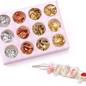 SHILLS PROFESSIONAL 12 Pot/Set 3D Multicolor Nail Art Glitter Foil Stickers Shiny Nail Sparkles Decals Gold/Silver/Copper/Color Intrigue Multicolor