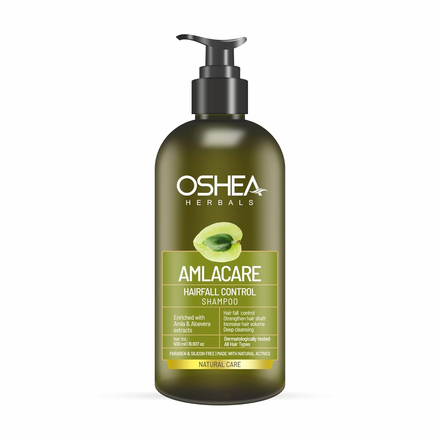Oshea Herbals Natural Amlacare Hairfall Control Shampoo | Deep Cleansing, Increase Hair Volume with Controlled Hairfall & Strengthens Hair Shaft | Enriched with Amla & Aloe vera Extracts - 500 ml (Pack of 1)
