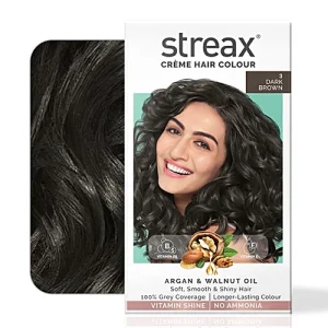 Streax Cream Hair Colour - With Shine On Conditioner, For Smooth & Shiny Hair, No Ammonia, 60 ml Dark Brown