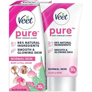 Veet Pure Hair Removal Cream - Normal Skin, For Women, Aloe & Rose, 30 g