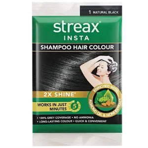 Streax Shampoo Hair Colour - Almond Oil & Noni Extract, 18 ml Natural Black