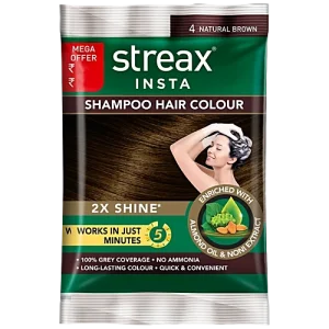 Streax Shampoo Hair Colour - Almond Oil & Noni Extract, 18 ml Natural Brown