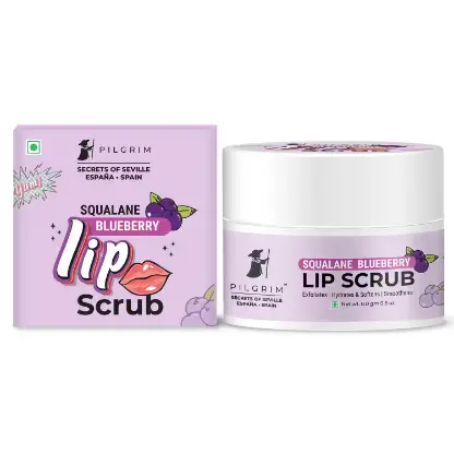 Pilgrim Squalane Blueberry Lip Scrub For Women & Men With Sugar & Shea Butter For Gentle Exfoliation, Hydrated, Smooth & Soft Lips ,8 gm